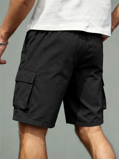 2026 Men's loose linen straight-leg pants, casual multi-pocket work shorts, high-end men's shorts, drawstring daily work shorts