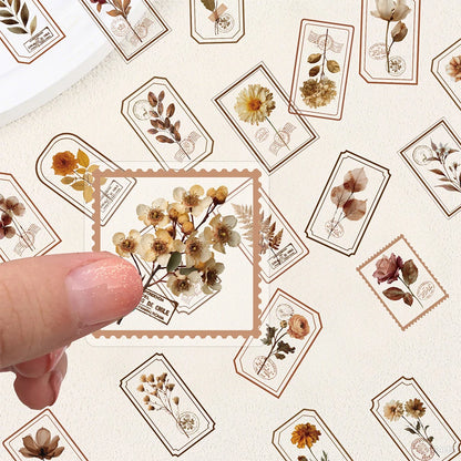 10/30/50pcs INS Style Retro Brown Flowers Stamp Stickers Aesthetic Decals DIY Luggage Motorcycle Bike Cartoon Decoration Sitcker