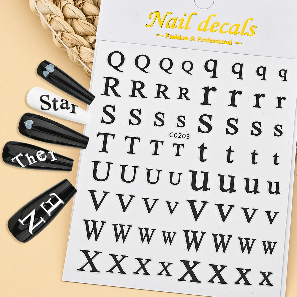 3D Glittery Gothic Letter Design Nail Art Stickers Uppercase Alphabet Letters Artistic Designs DIY Nail Art Decals Decoration #1