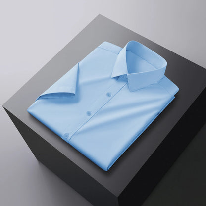 Men's Business Casual Solid Color Short Sleeve Shirt Summer Fashion No Ironing Comfortable Versatile Top for Men