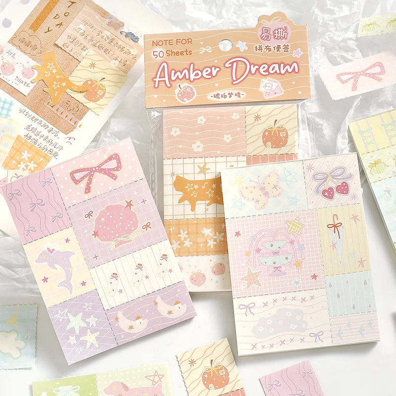 50sheets Dreamy Town Series Kawaii Ins Cute Handbooks Decoration Message Notes DIY Handmade Scrapbook Aesthetic Supplies