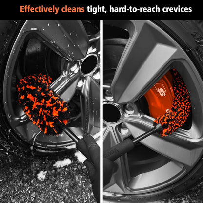 Bear Force Car Wheel Cleaning Brush, Microfiber Bendable Wheel Detailing Brush, Car Wheel Rim Cleaner Brush for All Wheel, Car Wash