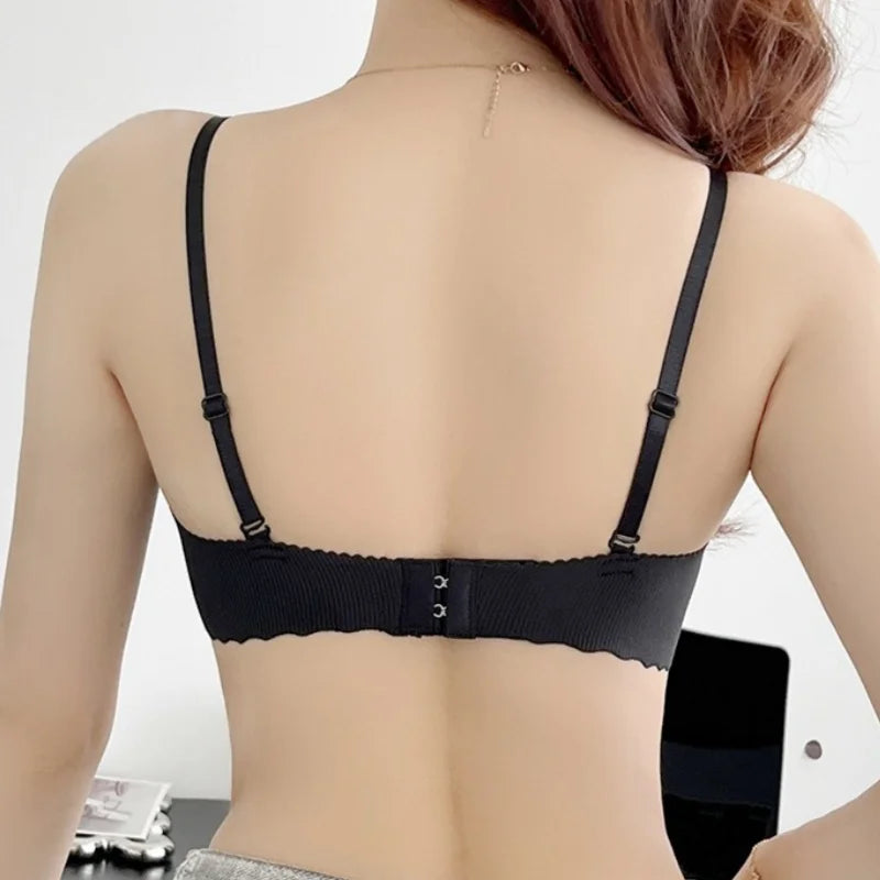 Sexy Push-Up Seamless Bra Women's Non-wire Ribbed Bralette Soft Fixed Half-Cup Underwear Invisible Bra Small Chest Lingerie S-XL