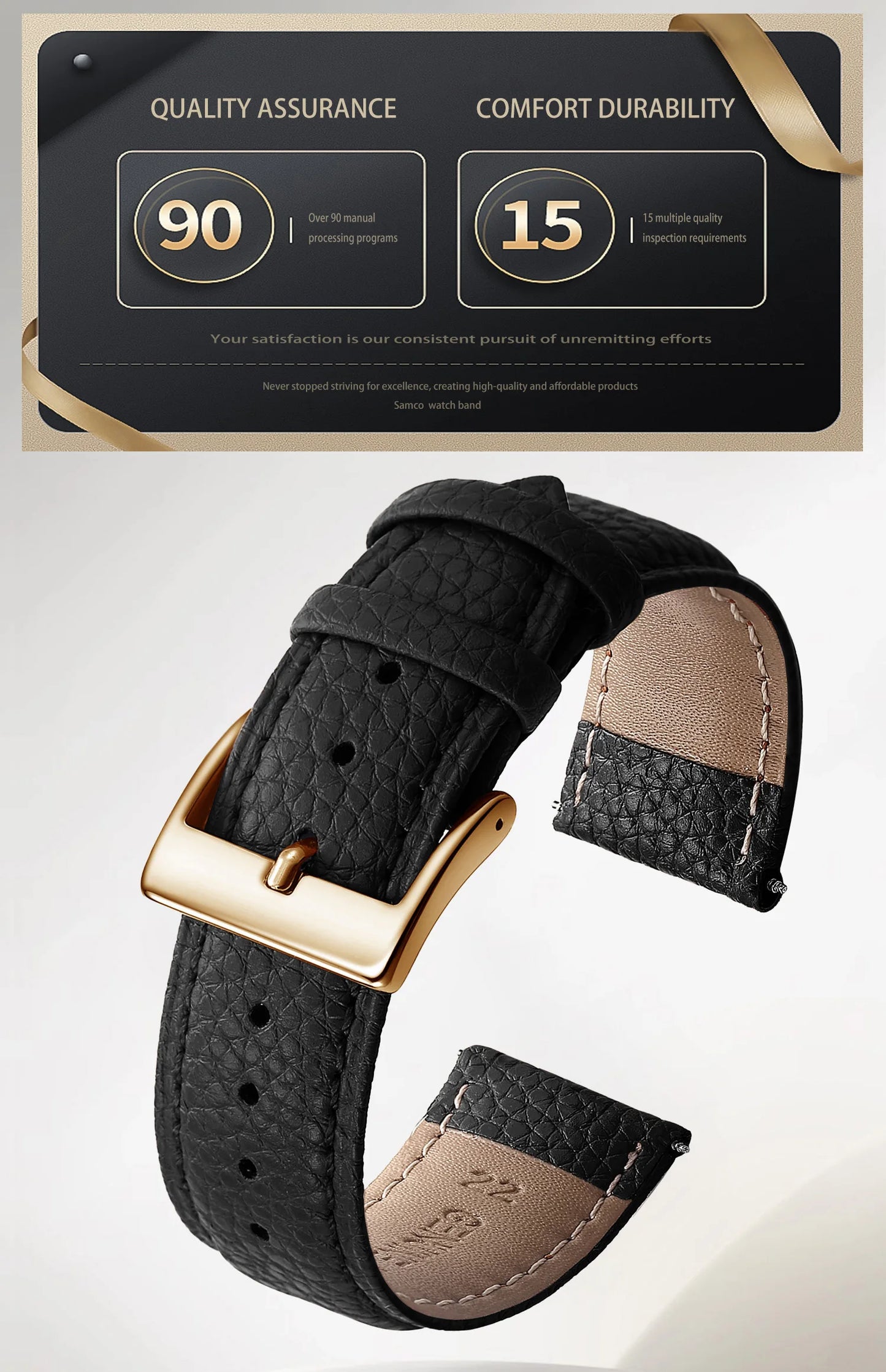 SAMCO Genuine Leather Watch Band 12/14/16/18/19/20/21/22/24 mm Watch Strap for Man Women High-quality Wrist Watchband + Tool