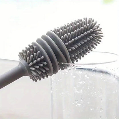 Long Handle Silicone Milk Bottle Brush - Kitchen Cleaning Tool for Glass Cup Scrubber Drink Bottle Cleaner with Ergonomic Design
