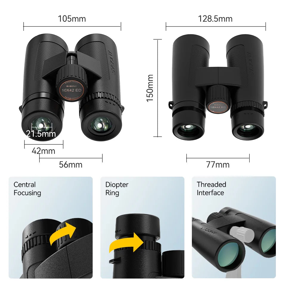 Svbony SV202 Upgraded Wide-angle ED Binoculars 8x32/8x42/10x42 Bak4 Prism IPX7 Waterproof Fogproof for Bird Watching Camping