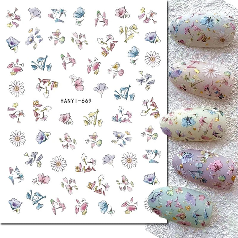 3d Nail Art Decals Elegant White RoyalBlue Roses Flowers Adhesive Sliders Nail Stickers Decoration For Nail Manicure