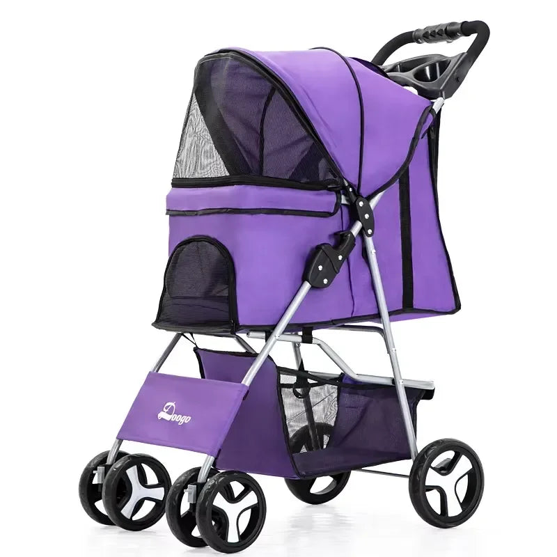 Pet Stroller Luxury Folding Dog Stroller Outdoor Pet Trolley Carrier Travel Large Wheels