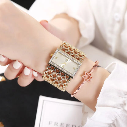 Luxury Noble Gold Ladies Quartz Watch Fashion Women's Skeleton Bracelet full Dress Clock Watches