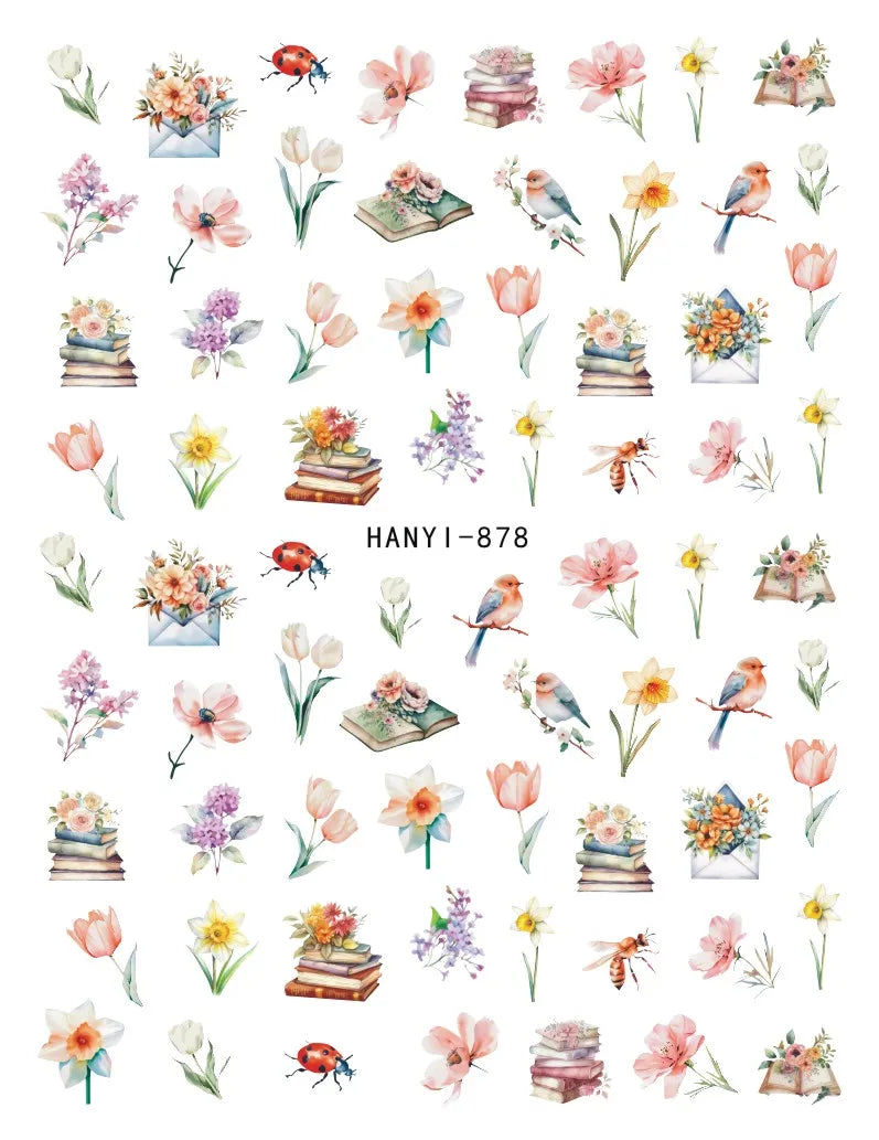 3d Nail Art Decals Spring Booming Violets Lavenders Purple Blue Pink Flowers Butterflys Stickers Decoration For Nail Tips Beauty