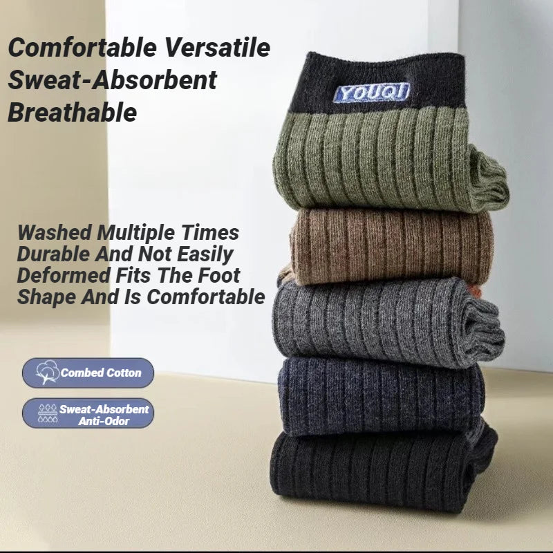 5‑Pairs Unisex Men's Trendy Color Block Crew Socks Breathable Comfy Casual For All Seasons Outdoor Wearing