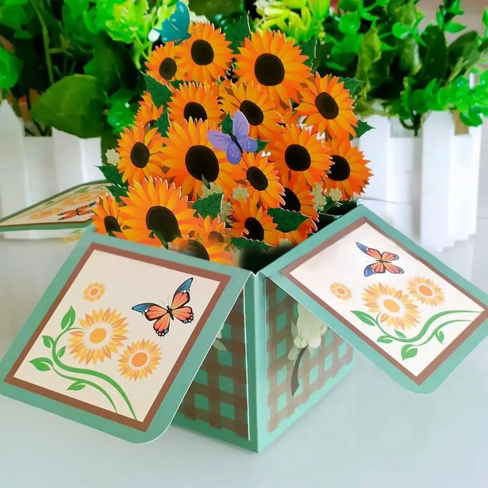 Pop Up 3D Greeting Card Paper Flowers Bouquet Postcard for  Birthday Mothers Father's Day Graduation Wedding Valentine's Day