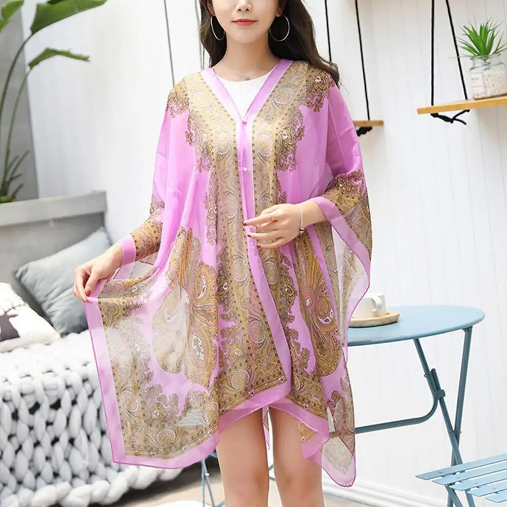 Women Shawl Cashew Print Beads Ladies Loose-fitting Sexy Cover Up for Vacation Woman Scarf Ladies Shawl