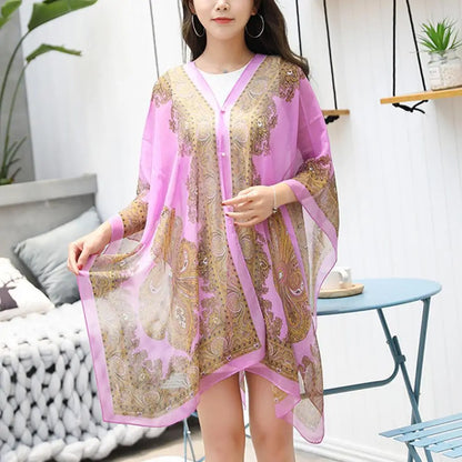Women Shawl Cashew Print Beads Ladies Loose-fitting Sexy Cover Up for Vacation Woman Scarf Ladies Shawl
