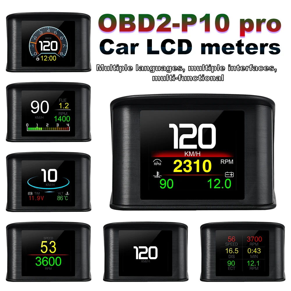 Updated P10-PRO OBD2 HUD With Russia Korean Language Smart Digital Meter On Board Computer Digital Speedometer Overspeed Alarm