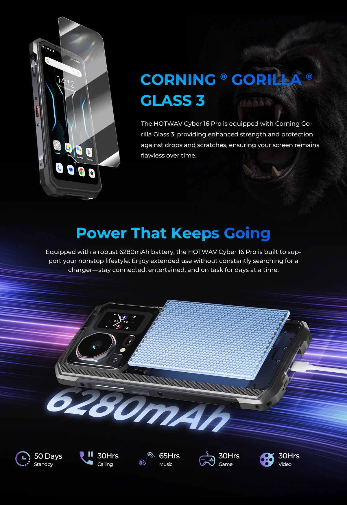 HOTWAV Cyber 16 Pro Rugged Smartphone G100 Octa-core Android 15 Mobile Phone 108MP 6.6'' FHD+ 2K 8GB 512GB 6280mAh Cellphone