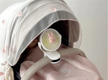 Korean Baby Cart Stroller Fans Portable Outdoor Fan Clip Cute Bear Bunny Rechargeable Handheld Electric Fan for Home 3 Speeds