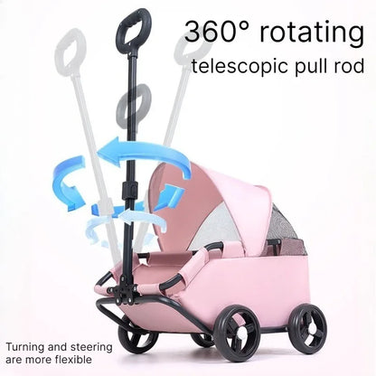 Foldable Pet Stroller with Sun Canopy Lightweight Dog Trolley Shopping Carts Outdoor Walking Travel Cart for Small Dogs Puppy