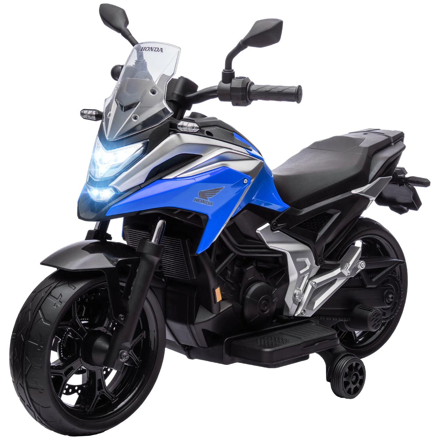 The electric motorcycle for children is equipped with two engines. Children aged 3 to 6 years can drive the motorbike with music and head. The size is 107x46x75cm and the load is 30kg.