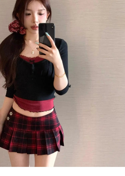 Summer Clothes Mini Skirts Woman Korean Fashion Short Skirts Women Low Rise Y2k Skirts Pleated Red Plaid Skirts Luxury Designer