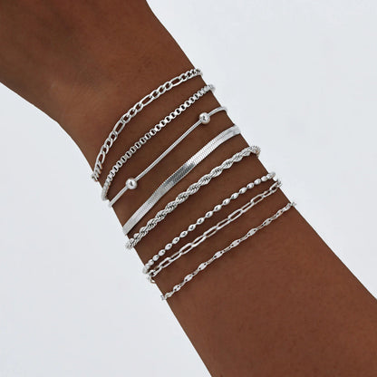 Women Chain Bracelet Silver Color, Stainless Steel Link Stackable Bracelets, Layered Waterproof Gifts