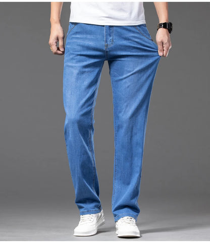 Plus Size 28-42 Men's Jeans Spring Summer Thin Business Classic Stretch Straight Denim Pants Male Brand Casual Loose Trousers