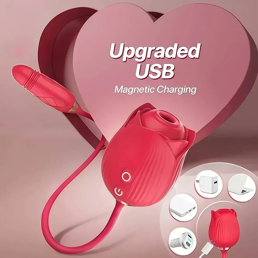 3in1 Thrusting Anal Vibrator Female Rose Sucking Clitoris Stimulator Dildo Licking Vagin Massager Masturbator Sex Toys for Women