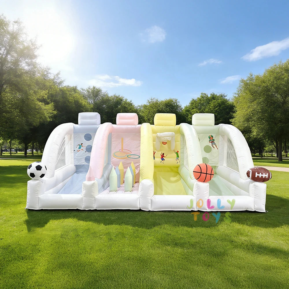 4 in 1 Inflatable Bounce House for Kids Outdoor Bouncy Castle with Slide Basketball Football Baseball Games for Backyard Party