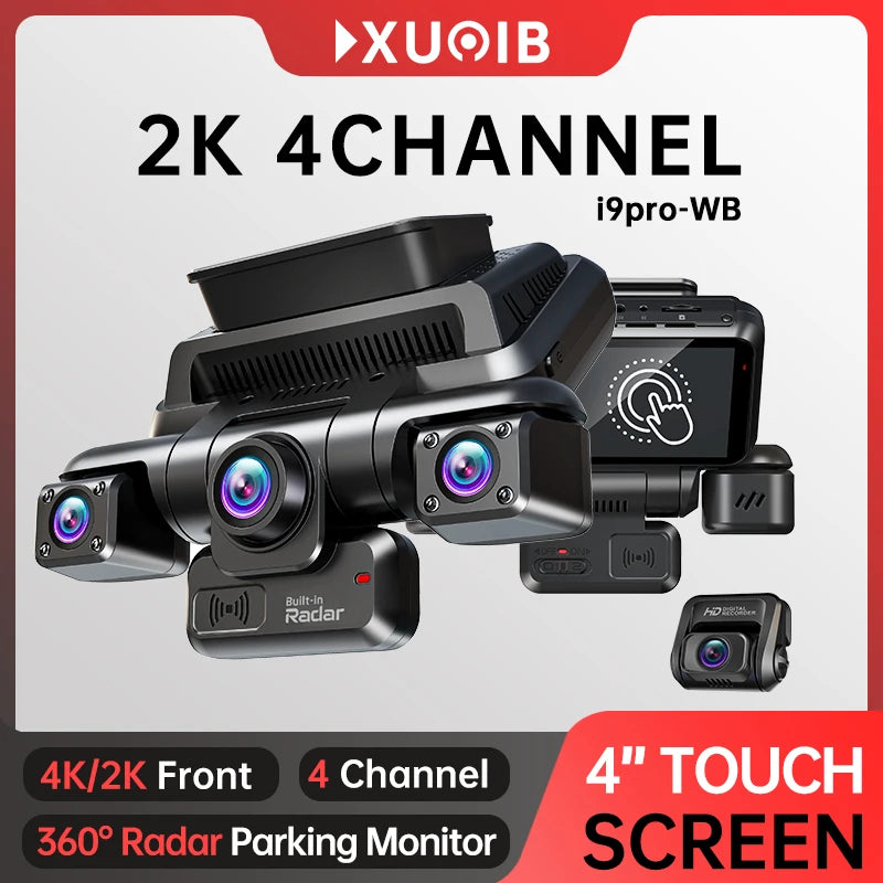 XUOIB I9pro-WB 4CH 360° Dash Cam 4'' Touch Screen 4K/2K Front for Car DVR Camera 24H Parking Mode GPS WiFi Recorder Night Vision