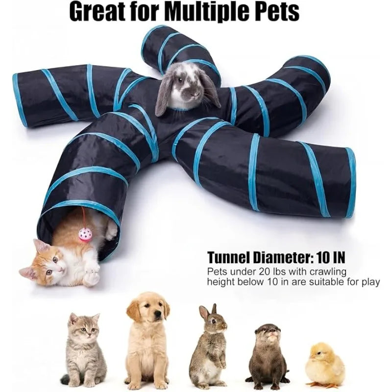 5-Way Foldable S-Shaped Pop Up Cat Tunnel Maze Toy, Interactive Collapsible Play House for Kittens, Small Rabbits, Puppies, Ferrets and Guinea Pigs, Breathable Pet Activity Tunnel for Indoor Entertainment