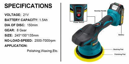 Gisam Cordless Car Polisher 8 Gears Adjustable Auto Electric Waxing Sanding Sealing Glaze Power Tool Fit Makita 18v Battery Pin