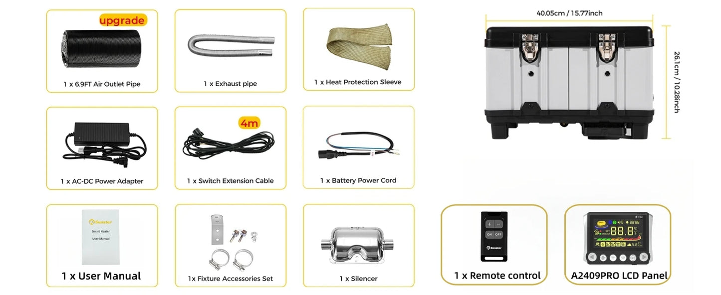 TB10 8KW Toolbox Diesel Air Heater 12V/24V/220V With Adapter/Auto Thermostat/Bluetooth App/Display For Truck Car Parking Heater