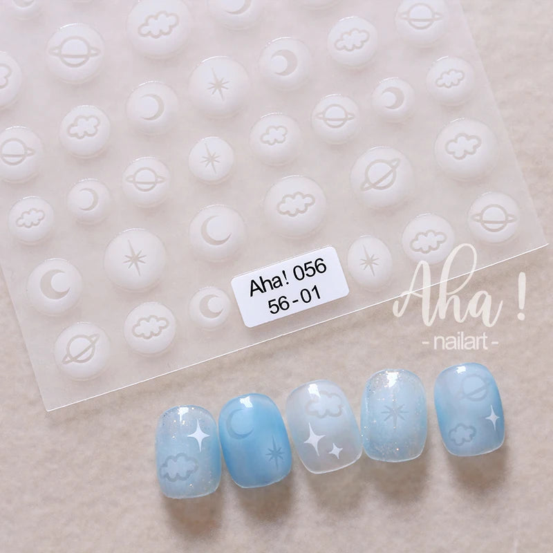White Bloom Translucent Hollow Butterfly Heart Nail Sticker Press on Nails Decals Hollow Heart Star Moon Shape Sticker Sliders