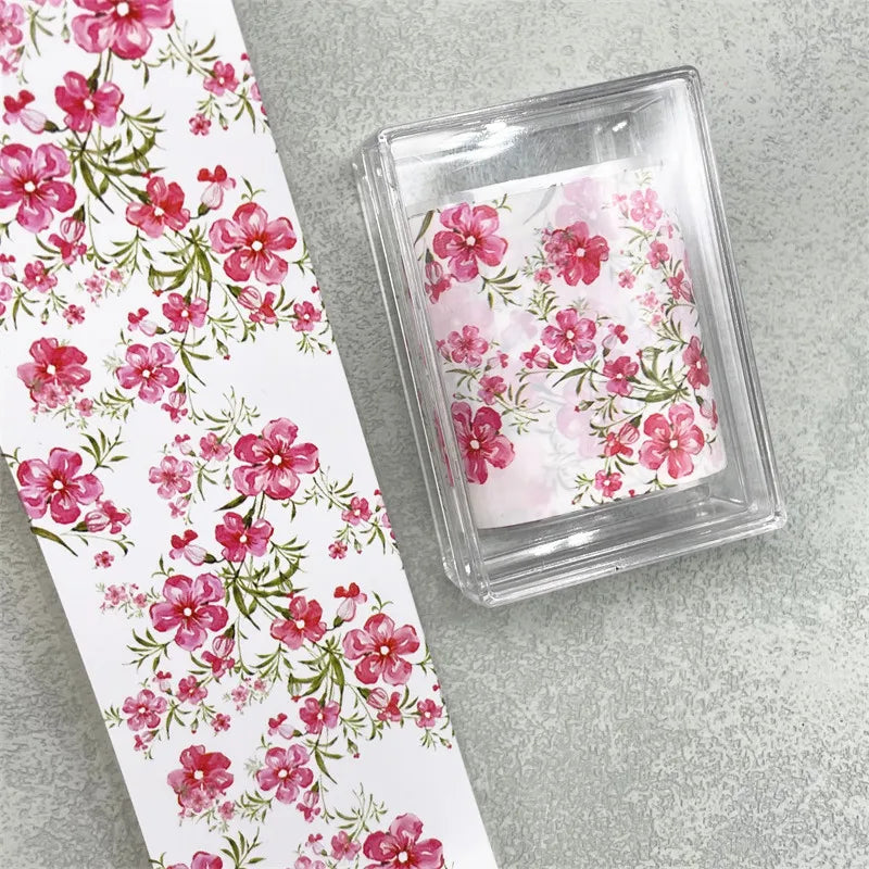 1Pc 100cm Flower Nail Foils for Transfer Paper Floral Stickers Rose Nails Wraps Tulip Nail Art Decorations