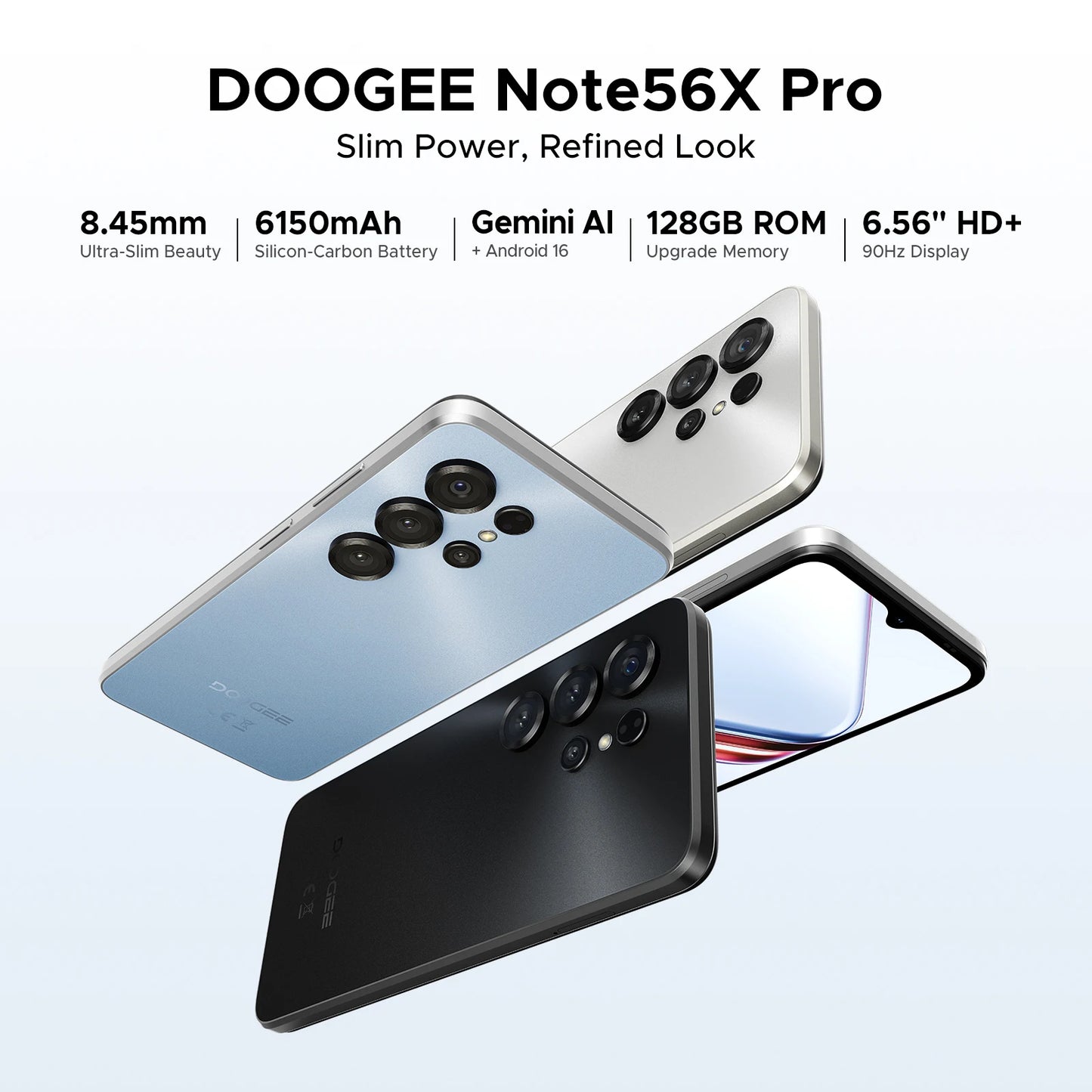 Global Version DOOGEE Note56X Pro Smartphone Android 16 Gemini AI 6.56'' Screen 6150mAh Battery Support Widevine L1 Mobile Phone