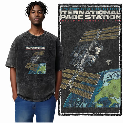 SA ASTRONAUT SPACE THEMES Printed Cotton Acid Washed Graphic Unisex T Shirt Cool Streetwear Men Tshirts Big Size Tee for men