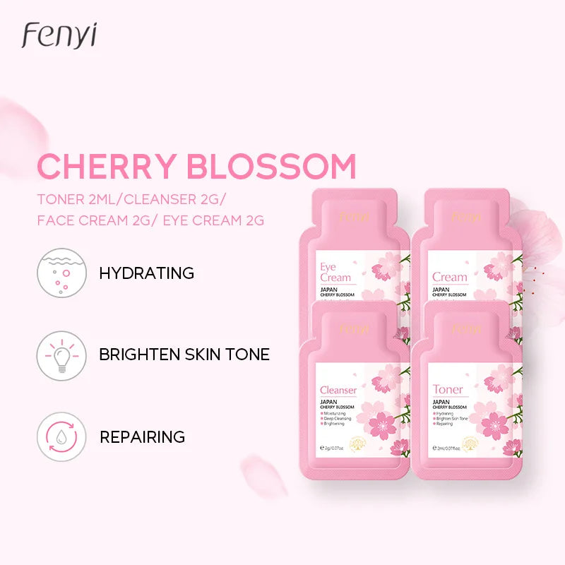 40pcs Face Skin Care Set Cherry Blossom Essence Moisturizing Cream & Collagen Eye Cream & Face Toner & Cleanser Portable Kit