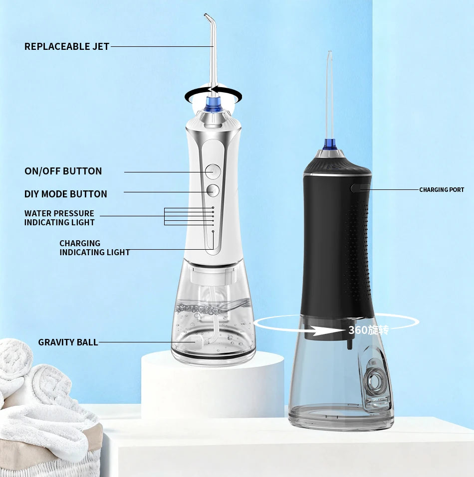 H2ofloss Oral Irrigator Water Flosser 140PSI High Pressure Water-Proof Design 300ml 5 Modes 5 Nozzles for Dental Cleaning