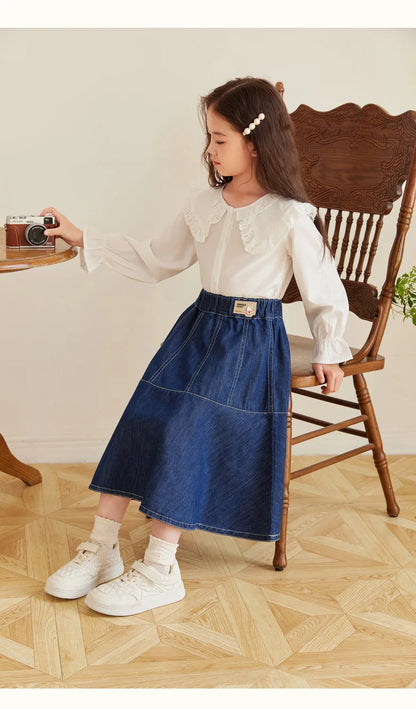 Fashion Girl Skirt Jeans Denim Skirt Mid Length A Line Teenager Girls Clothes Kids Children School Outfit Casual Plus Size
