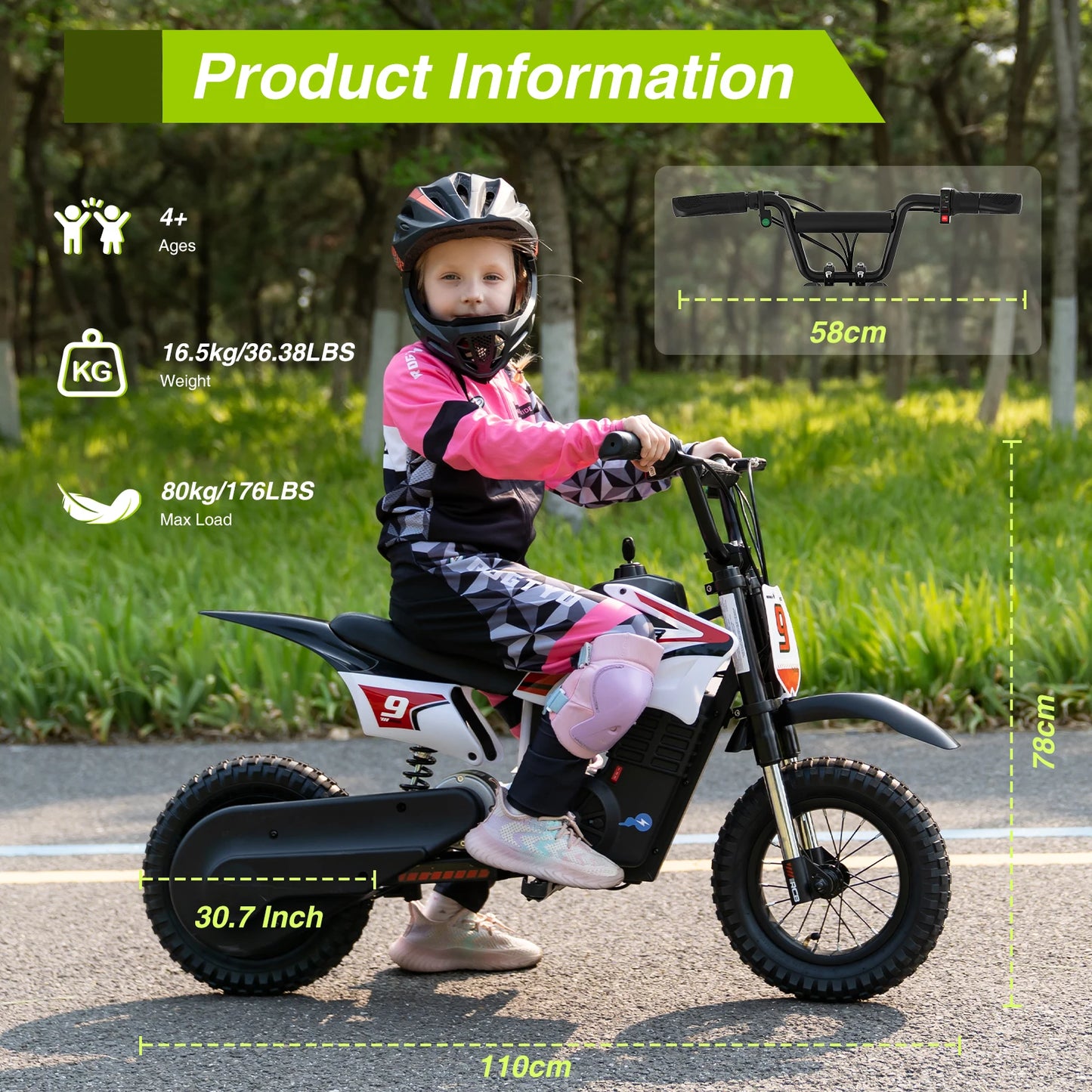 RCB KIDS Kids Electric Motorcycle R9X PRO 350W 36V Ride-On Toy, 3 Speed 25km/h, 16km Range, LED Light, Rechargeable, 6+, Max 80kg