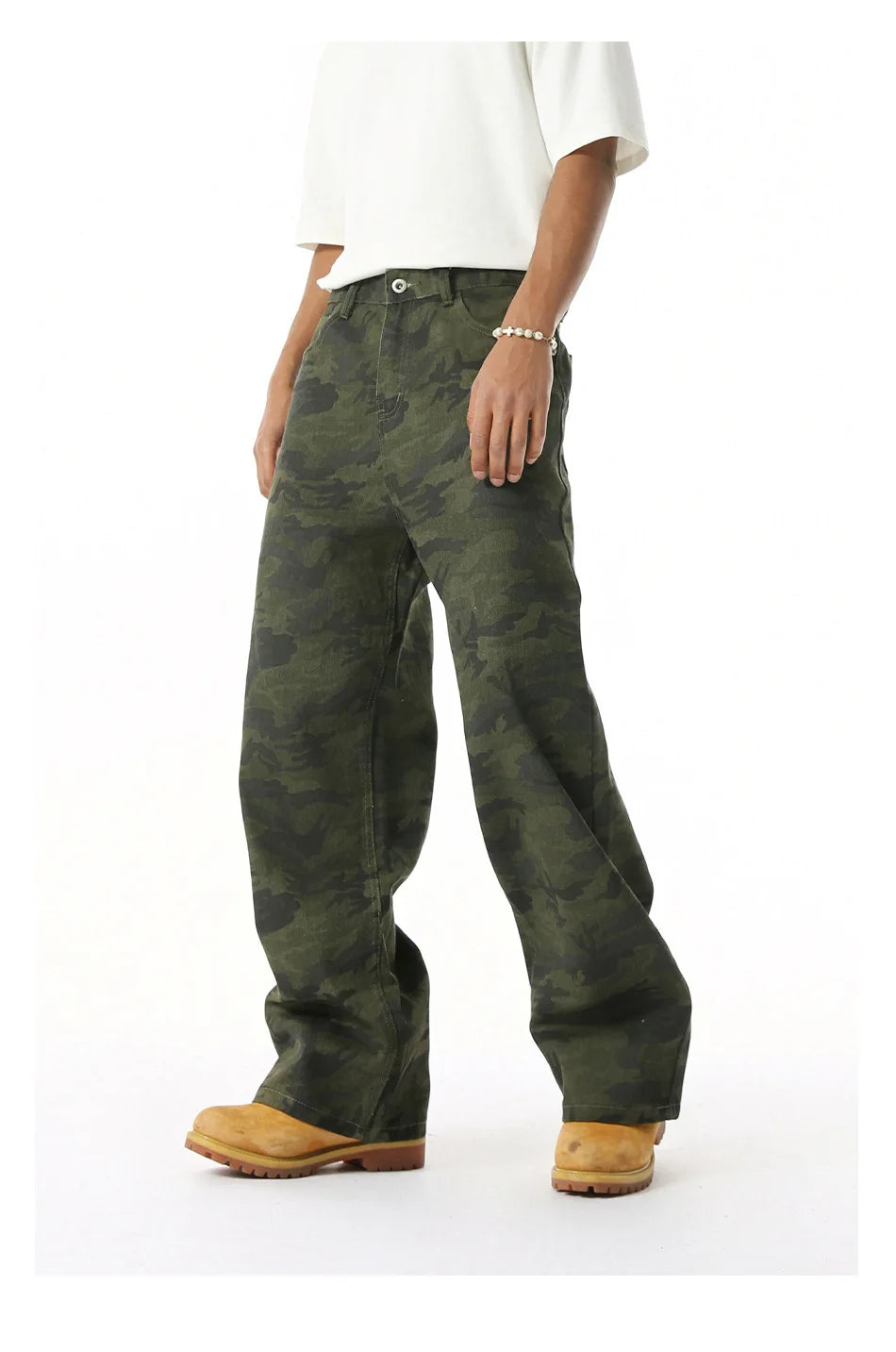 2025 Four Seasons Men's Youth Popular Multi color Pattern Camouflage Pants Basic Versatile Straight Wash Casual Cowboy Pants