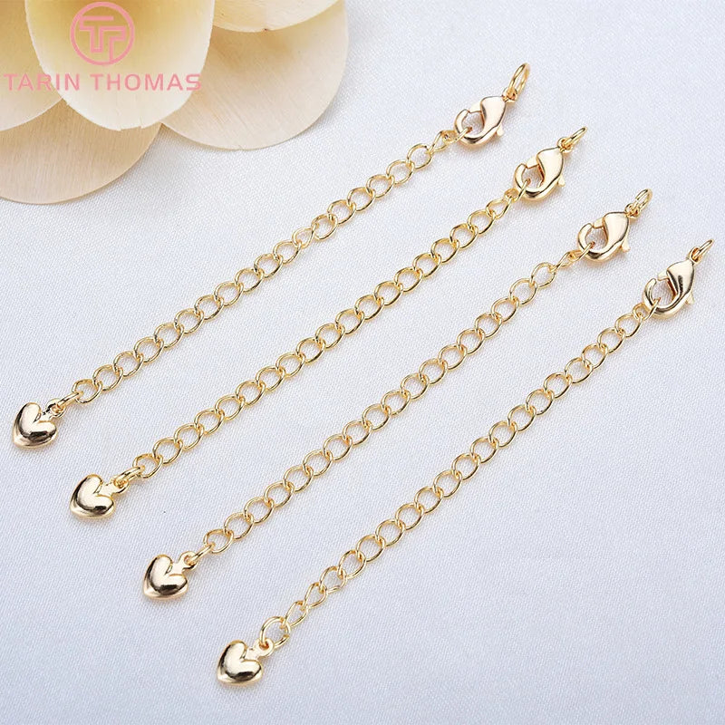 (3564) Full Length 85MM 24K Gold Color Plated Brass Extender Chain with Lobster Clasps High Quality Jewelry Accessories