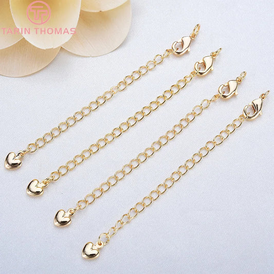 (3564) Full Length 85MM 24K Gold Color Plated Brass Extender Chain with Lobster Clasps High Quality Jewelry Accessories
