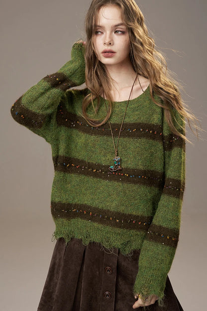 ELFSACK 2025 Autumn New Arrivals Cute Casual Knit Color Accent V Neck Loose Cardigan Sweater For Woman