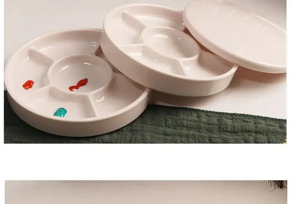 Imitation Porcelain Round Palette with Lid Acrylic Watercolor Painting Multifunctional White Paint Tray Artist Supplies