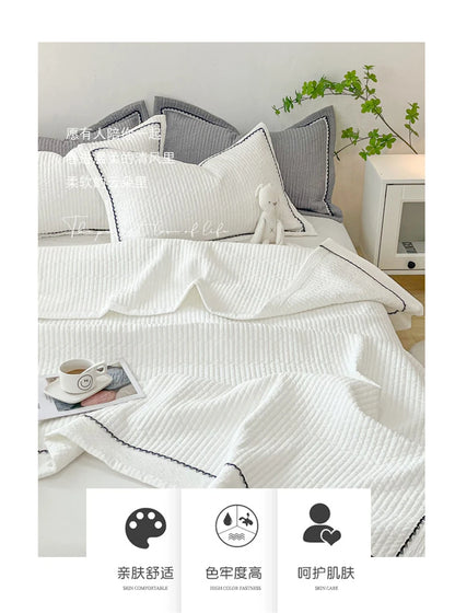 French Skin-friendly Spring Summer Blanket Set Elegance Princess Bubble Yarn Quilted Duvet Lightweight Air Conditioning Quilt