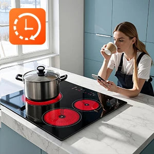 2-Zone Ceramic Hob, 3000W with Child Lock, 9 Heat Levels, 1-99min Timer, Black (CE Certified)