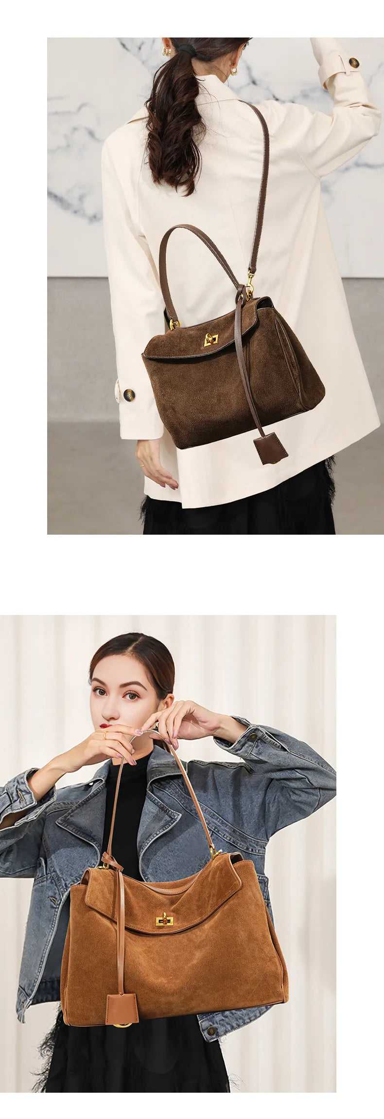 Large Capacity Autumn Winter Suede Leather Tote Bag Frosted Cowhide High-Grade Shoulder Bag for Women
