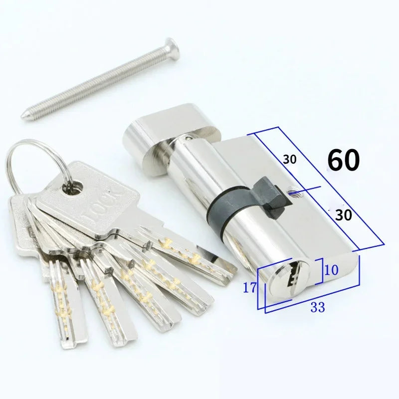 Door Cylinder 55 60 65 70 75 80 85 90mm Security Copper Lock Cylinder Interior Bedroom Living Handle Brass Key Locking 5 Keys