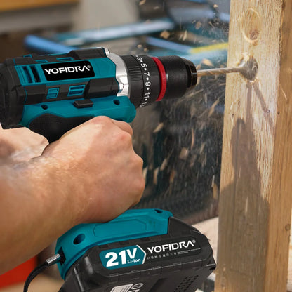 YOFIDRA  3 IN 1 25+3 Torque Electric Impact Drill Cordless Impact Drill Househeld Woodworking Power Tool for Makita Battery Pin